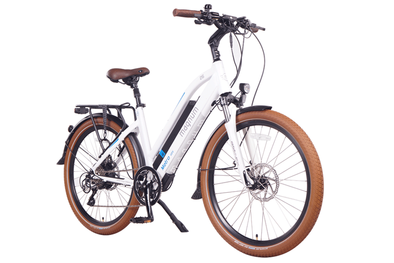 אופניים חשמליים מטרו בצבע לבן מהצד